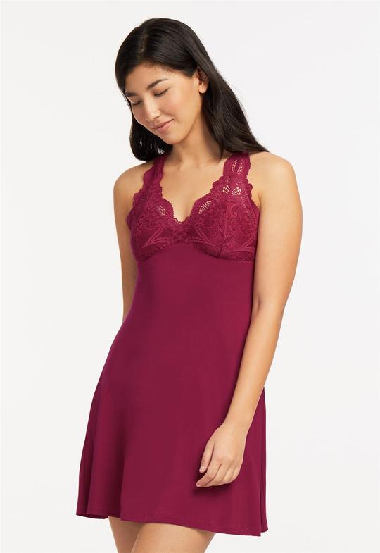 Fleur't Belle Epoque Lace T-Back Chemise Sangria